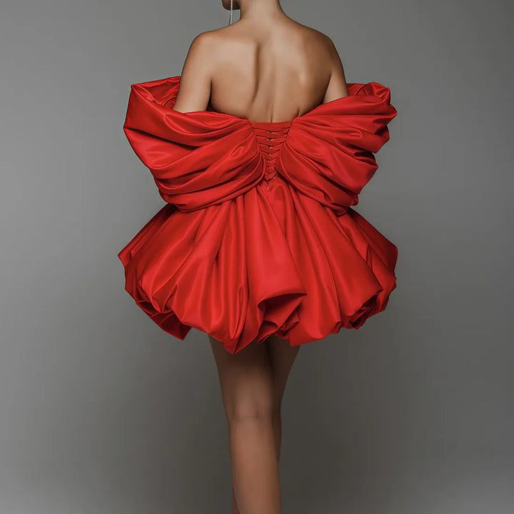 Elina Off Shoulder  Ruffles Satin Mini Dress - Hot fashionista