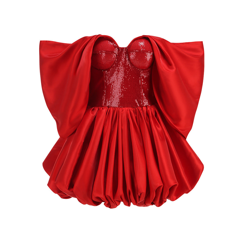 Elina Off Shoulder  Ruffles Satin Mini Dress - Hot fashionista