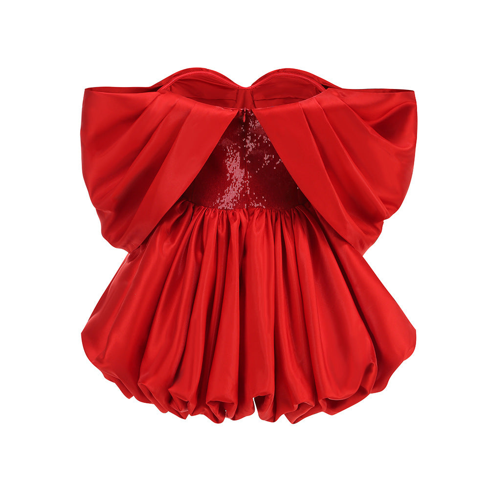 Elina Off Shoulder  Ruffles Satin Mini Dress - Hot fashionista