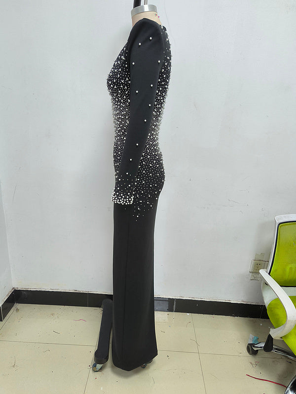 Ellery V-Neck Crystal Long Sleeve Maxi Dress - Hot fashionista