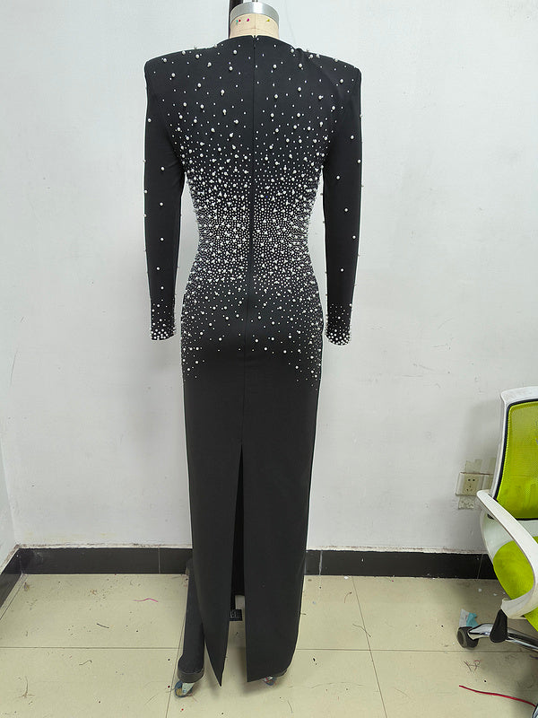 Ellery V-Neck Crystal Long Sleeve Maxi Dress - Hot fashionista