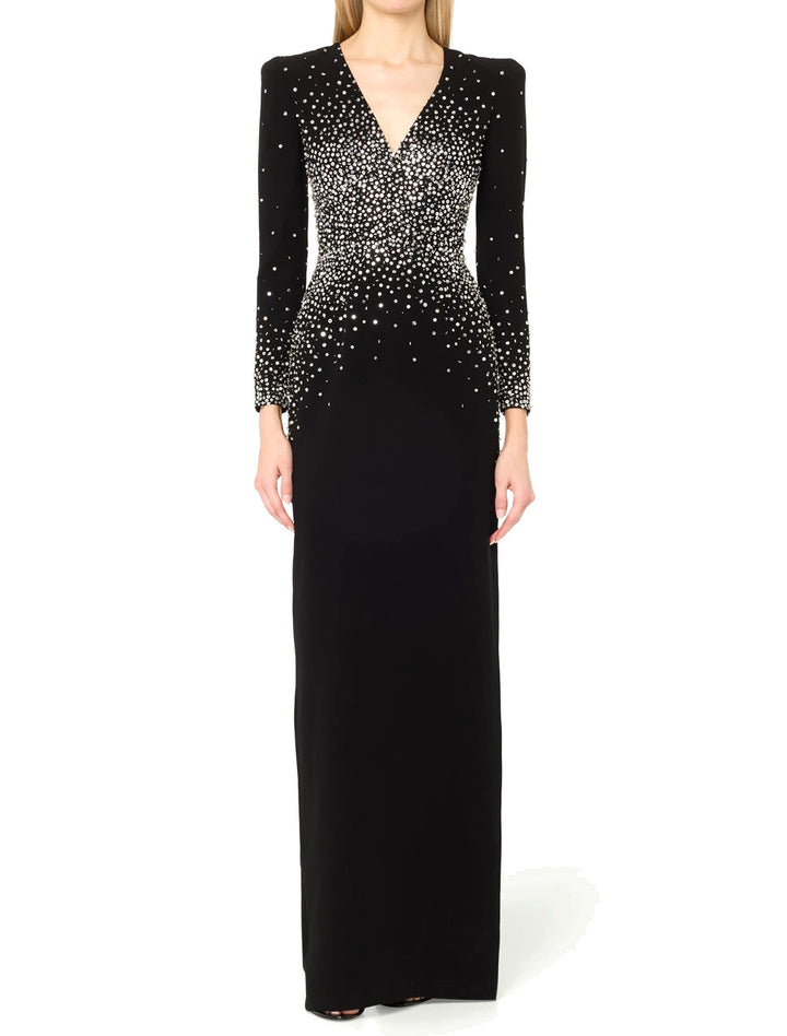 Ellery V-Neck Crystal Long Sleeve Maxi Dress - Hot fashionista