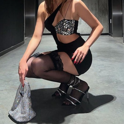 Ellie Halter Neck Cut Out Crystal Embellished Mini Dress - Hot fashionista