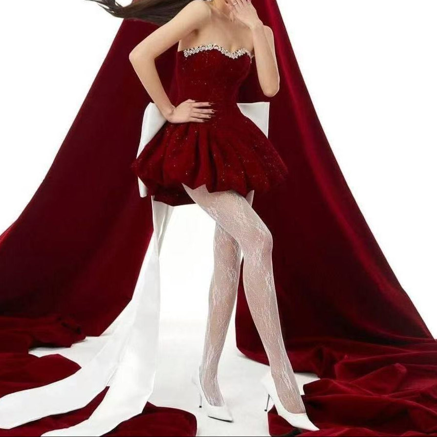 Elowen Strapless Velvet Bow Back Mini Dress - Hot fashionista