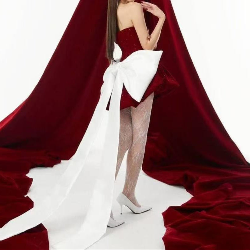 Elowen Strapless Velvet Bow Back Mini Dress - Hot fashionista