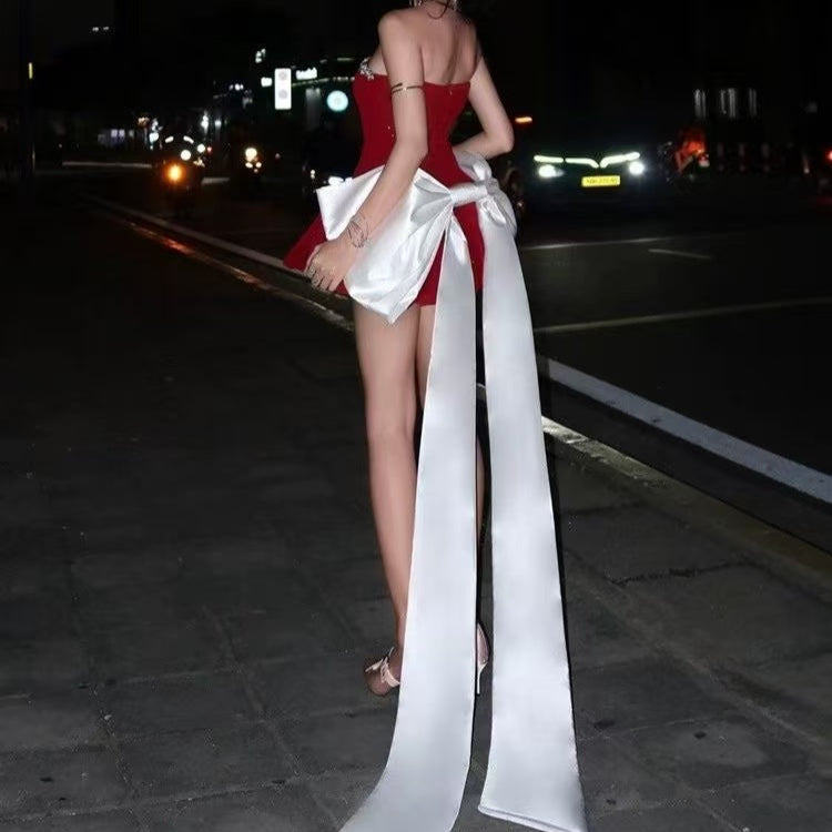 Elowen Strapless Velvet Bow Back Mini Dress - Hot fashionista