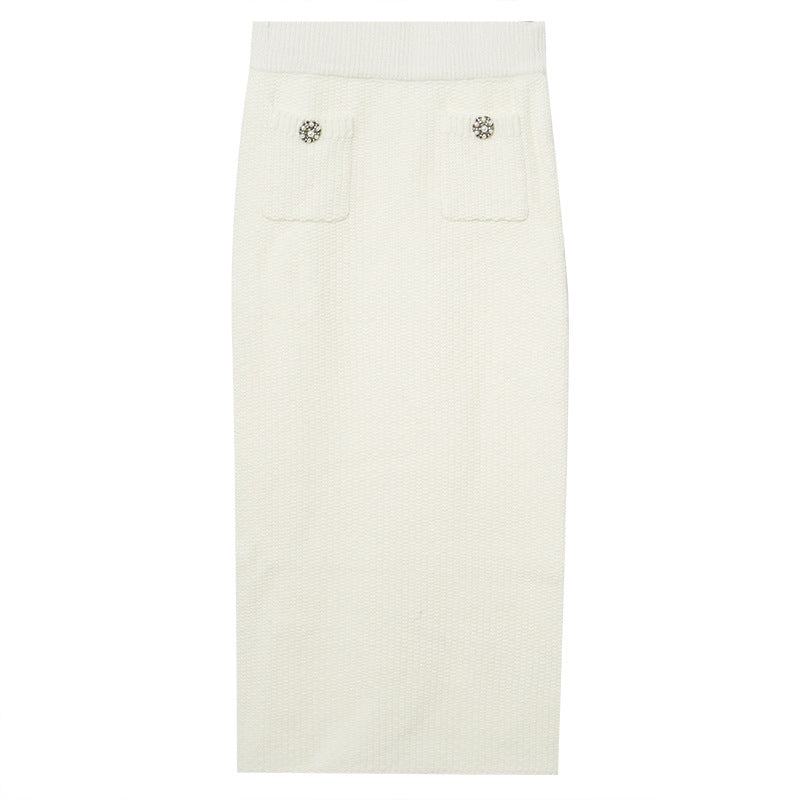 Embe Knitted V-Neck Cardigan & Long Skirt Set - Hot fashionista