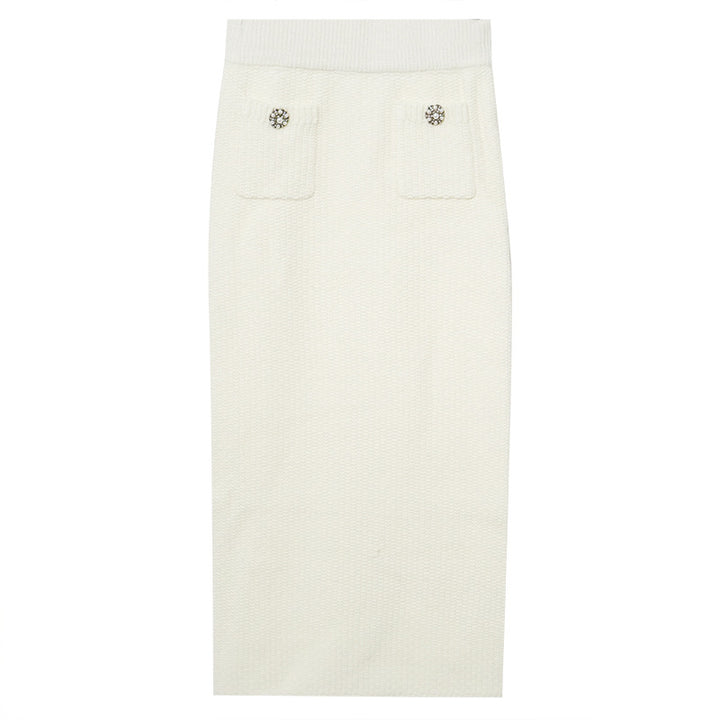 Embe Knitted V-Neck Cardigan & Long Skirt Set - Hot fashionista