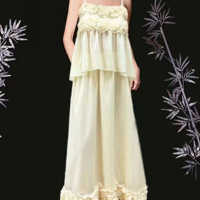 Hot Fashionista Emma Spaghetti Strap Floral Embellished Ruffle Midi Dress