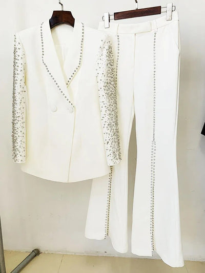 Emmaline Diamond Embellished Blazer and Pants Set - Hot fashionista
