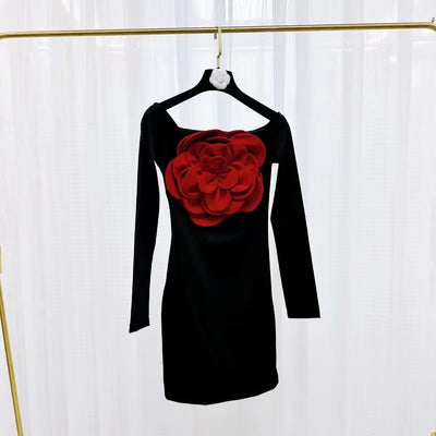 Hot Fashionista Gardenia Long Sleeve Floral Embellished Mini Dress