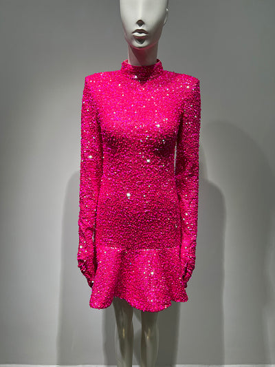 Georgina Long Sleeve High Neck Sequined Mini Dress - Hot fashionista