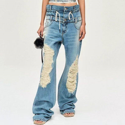 Hot Fashionista Gracie High Rise Distressed Flared Denim Jeans