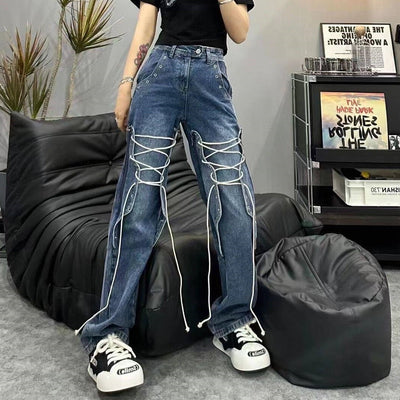 Hot Fashionista Greta High Waist Drawstring Front Denim Jeans