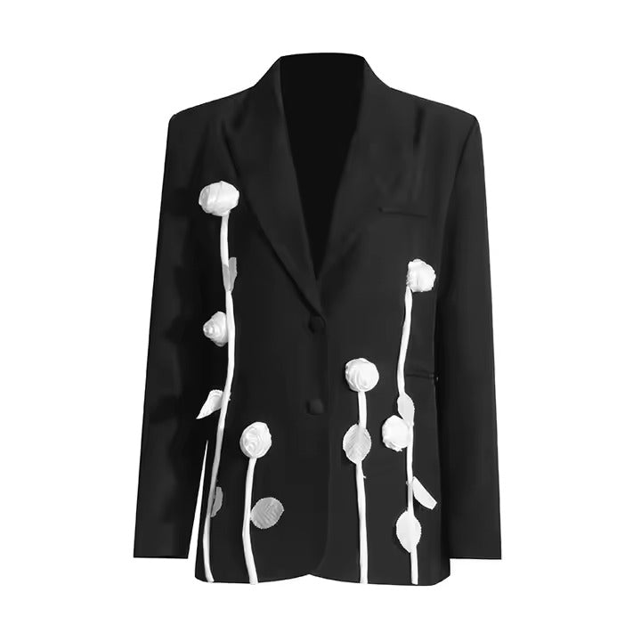 Halo-Mae Minimalist Boxy Floral Applique Blazer Set - Hot fashionista