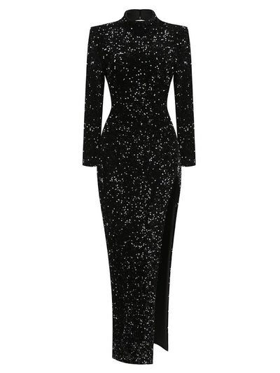 Hester Long Sleeve Side Slit Sequined Maxi Dress - Hot fashionista