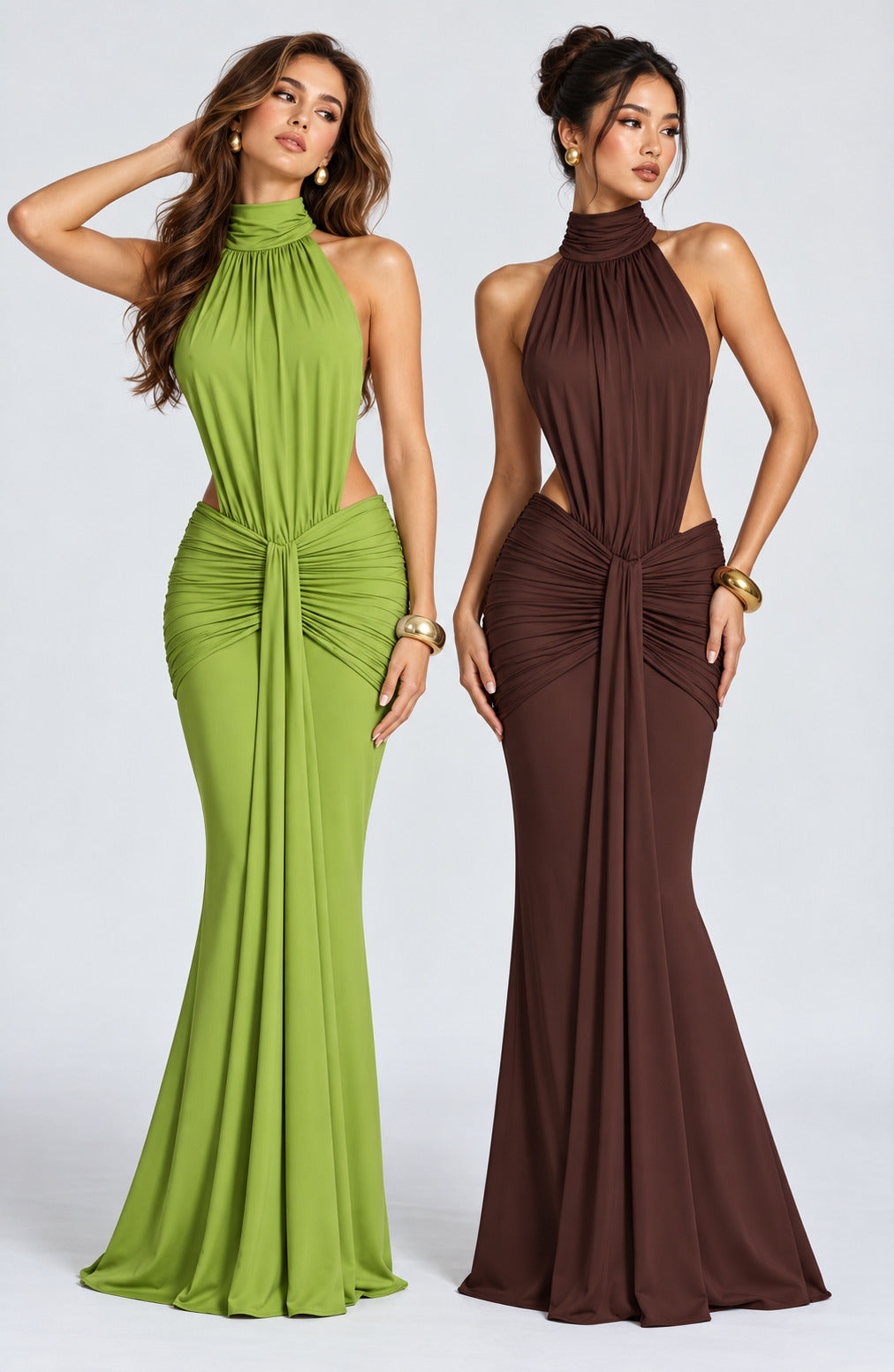 Hot-fashionista-Serena Backless Ruched Maxi Dress