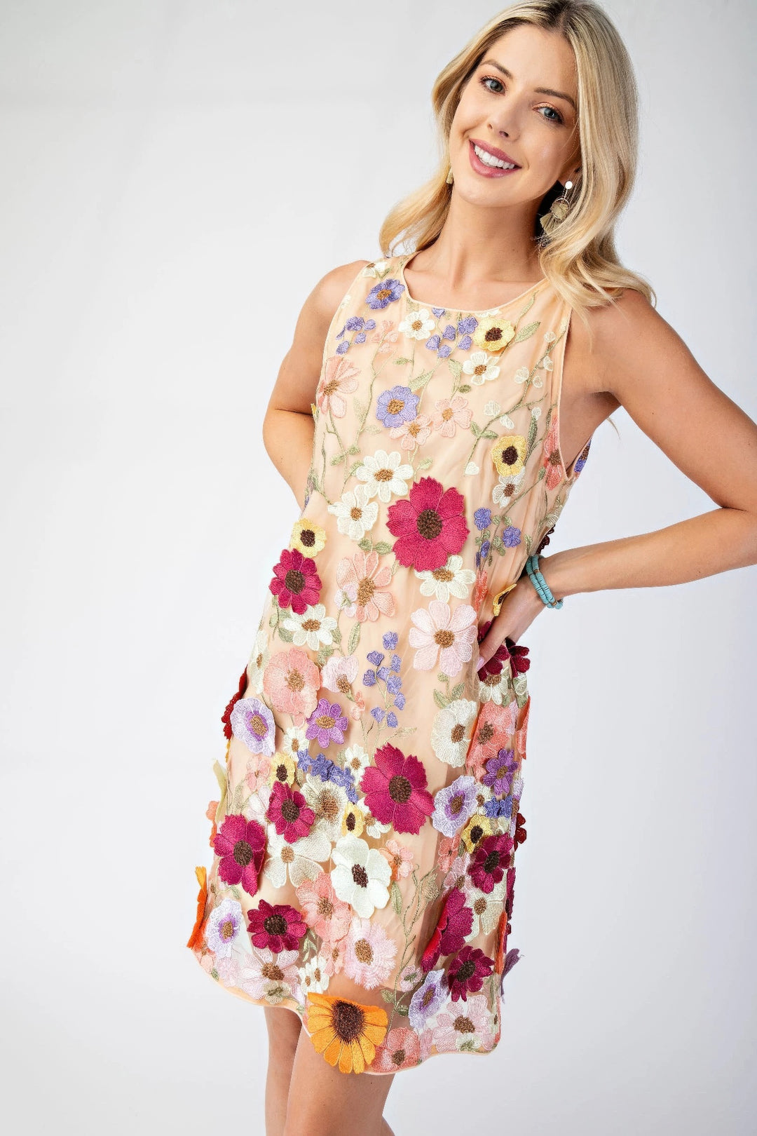 Hot Fashionista - Women's Online Fashion Dress | 3d Floral Embroidered Sleeveless Mini Dress