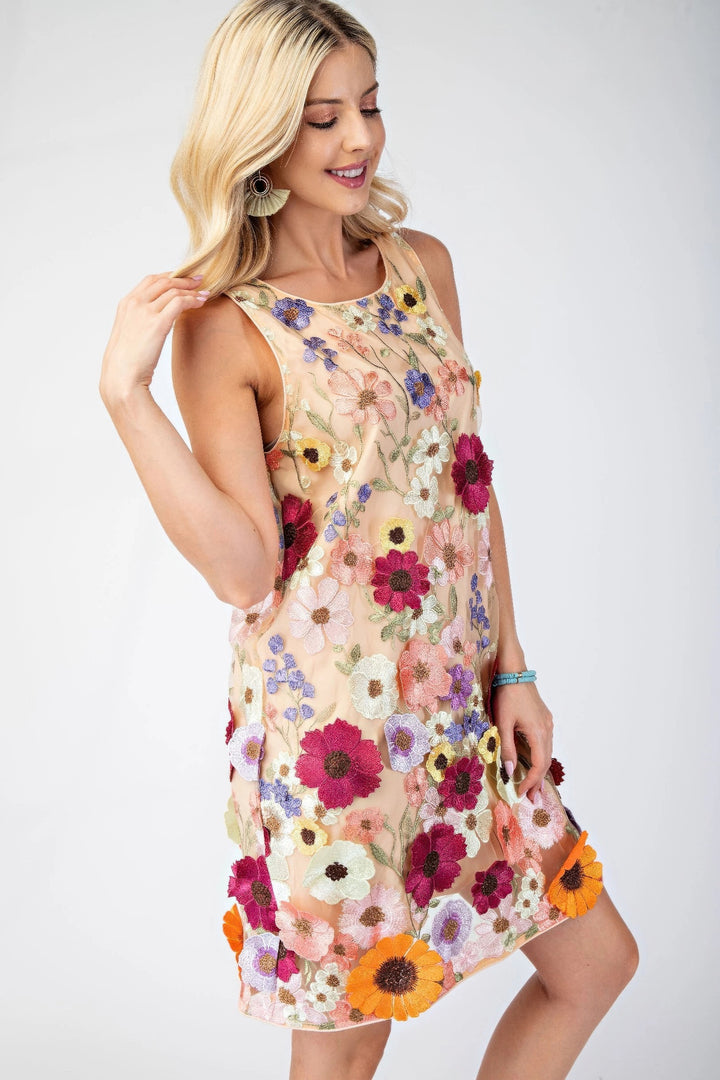 Hot Fashionista - Women's Online Fashion Dress | 3d Floral Embroidered Sleeveless Mini Dress