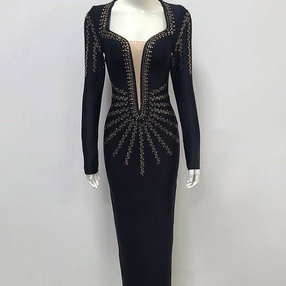 Hot Fashionista - Women's Online Fashion Dress | Alice Long Sleeve V Neck Embellishment Midi Dress