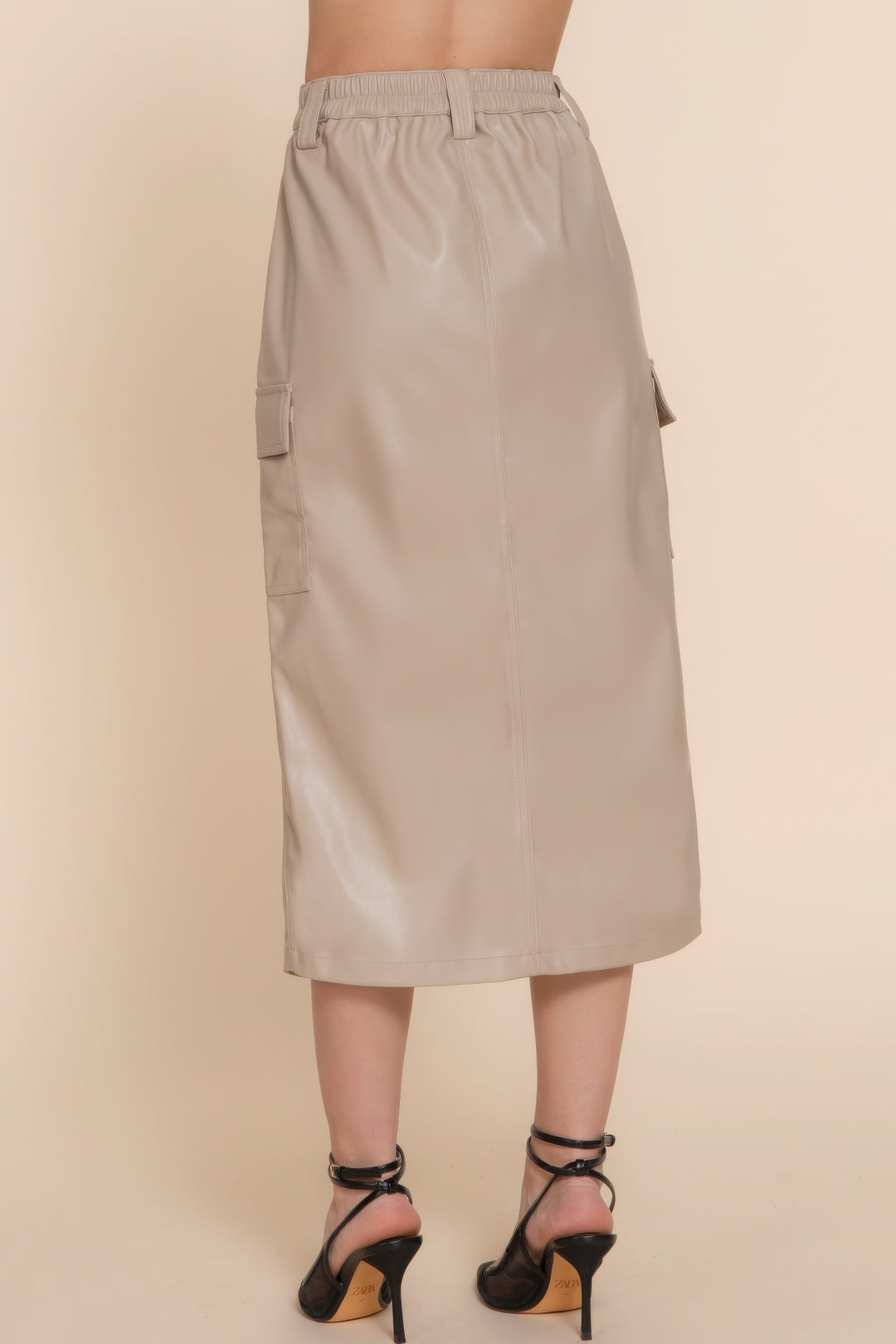 Hot Fashionista - Women's Online Fashion Dress | Ameera Faux Leather Midi Cargo Skirt