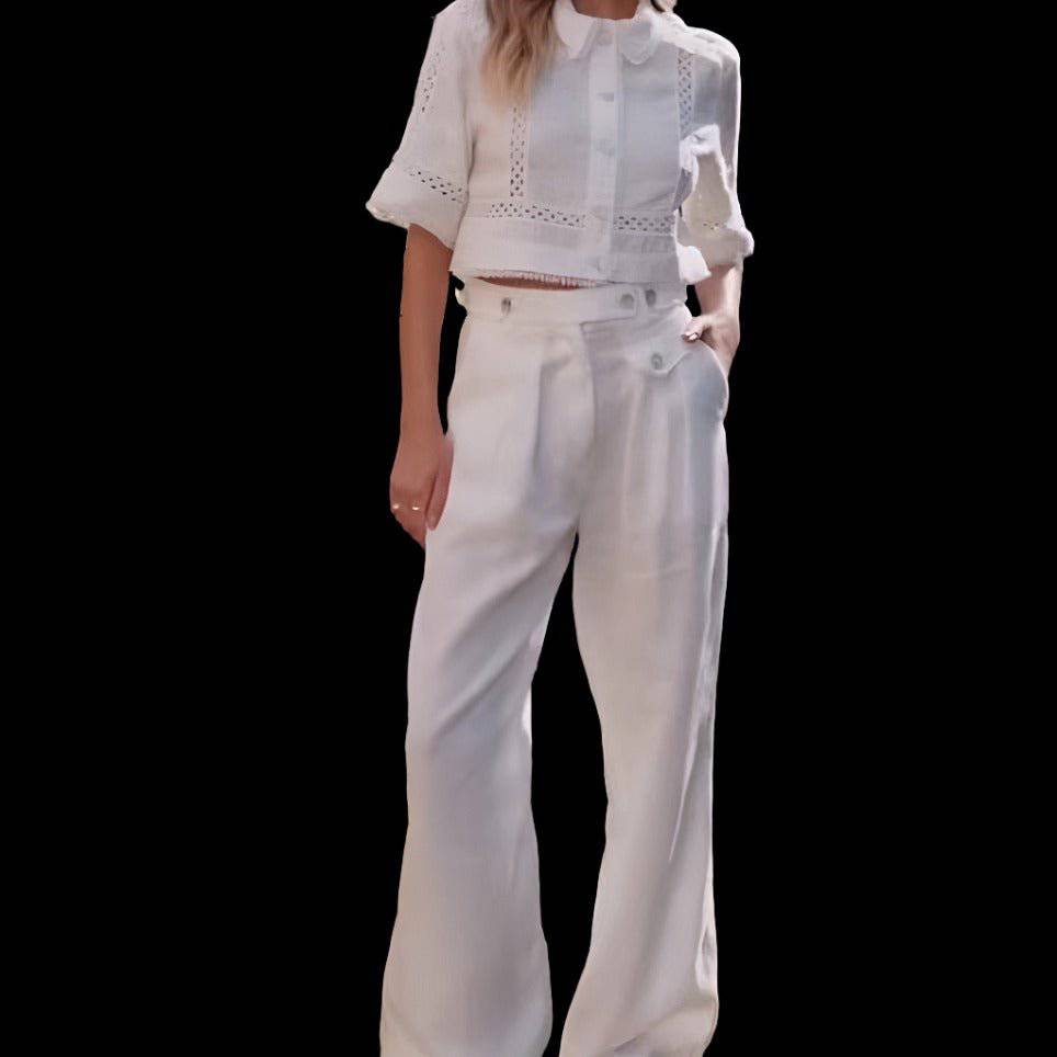 Hot Fashionista - Women's Online Fashion Dress | Annie Collared Lace Top & Flared Pants Set