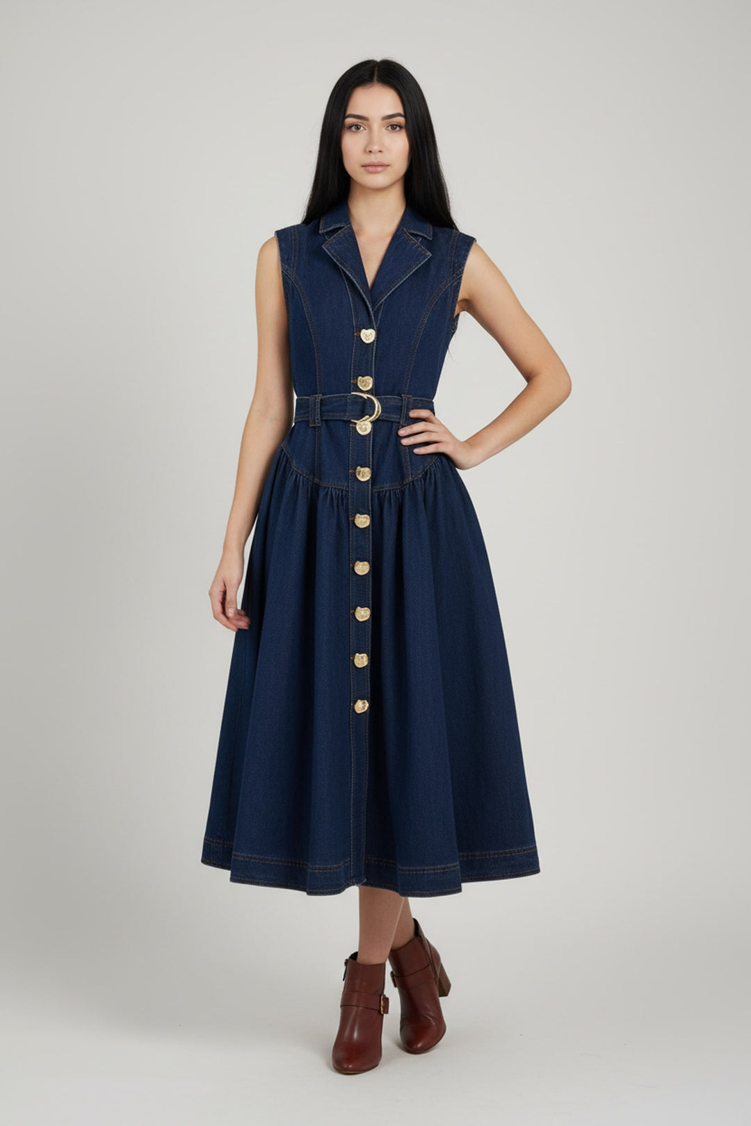 Hot Fashionista - Women's Online Fashion Dress | Aria Chic Belted Denim Midi Dress