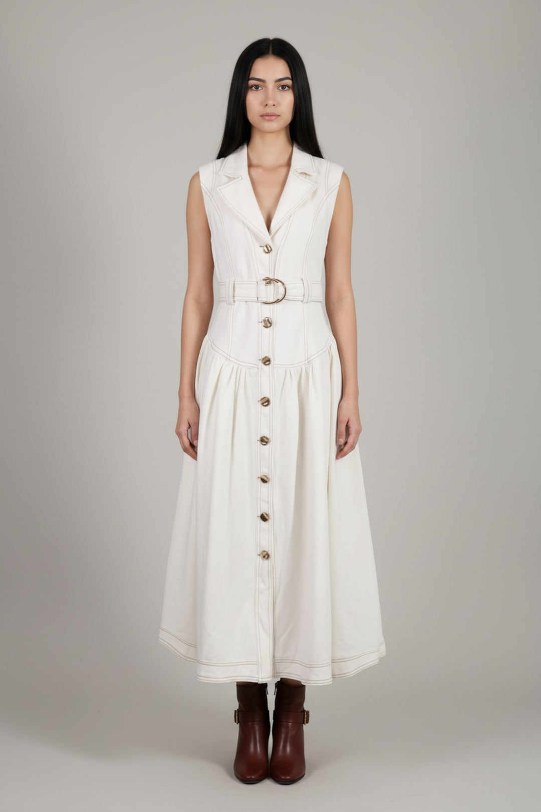 Hot Fashionista - Women's Online Fashion Dress | Aria Chic Belted Denim Midi Dress