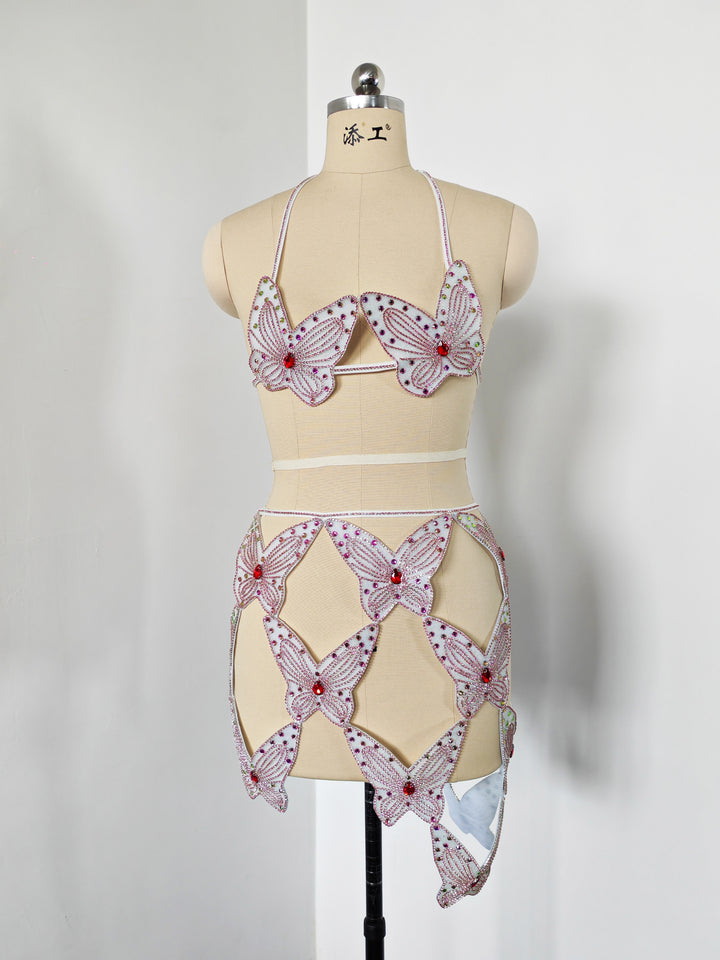 Hot Fashionista - Women's Online Fashion Dress | Astra Triangle Butterfly Detailed Rhinestone Top with Mini Skirt