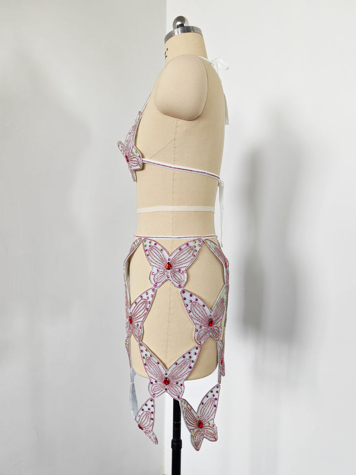 Hot Fashionista - Women's Online Fashion Dress | Astra Triangle Butterfly Detailed Rhinestone Top with Mini Skirt