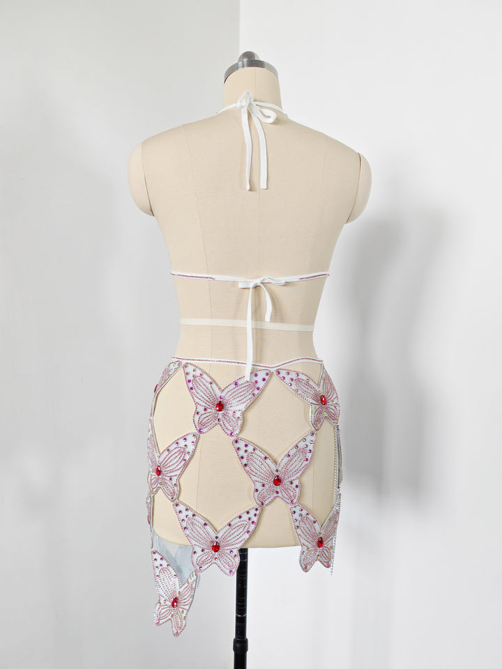 Hot Fashionista - Women's Online Fashion Dress | Astra Triangle Butterfly Detailed Rhinestone Top with Mini Skirt
