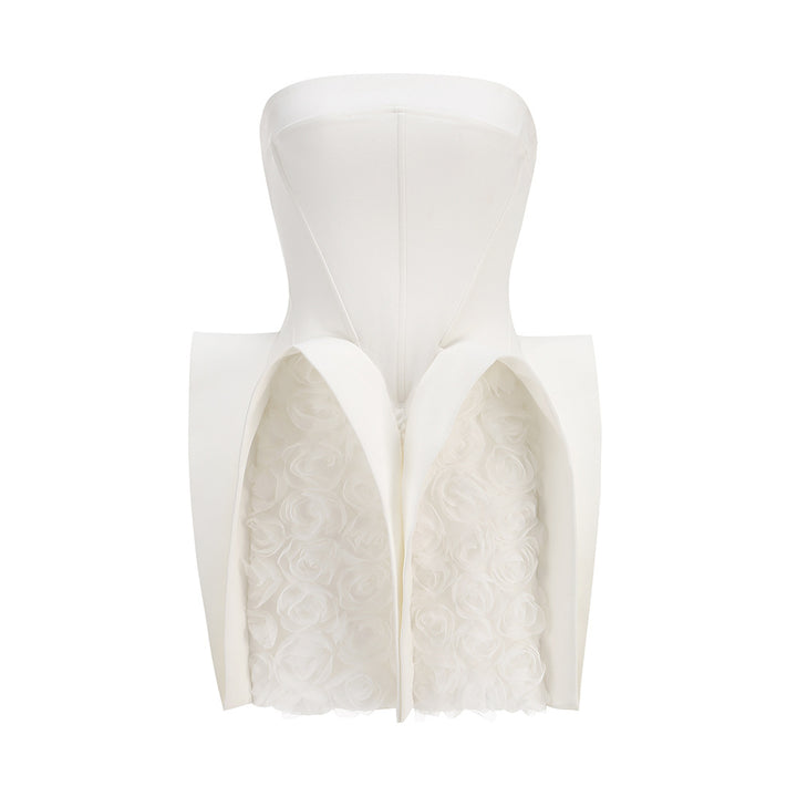 Hot Fashionista - Women's Online Fashion Dress | Astraea Bandeau Mini Dress With Puff Floral Hem