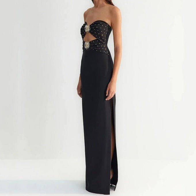 Hot Fashionista - Women's Online Fashion Dress | Briar Strapless Jewel Decor High Slit Maxi Dress