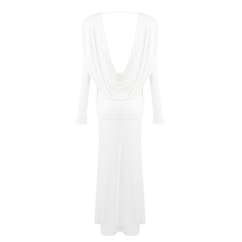 brielle maxi dress in white Brielle Cowl Neck Ruched Maxi Dress