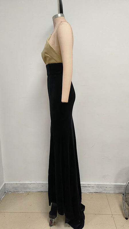 Hot Fashionista - Women's Online Fashion Dress | Brinley Pointed Neckline High Waisted Skirt Maxi Dress