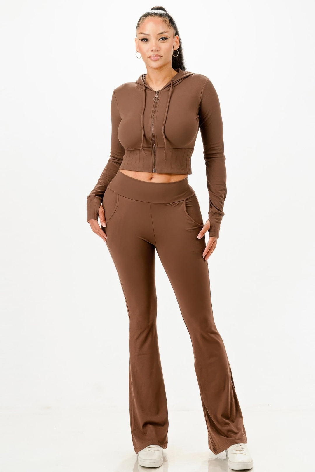Hot Fashionista - Women's Online Fashion Dress | Butter Soft Crop Hoodie And Flare Pants Set