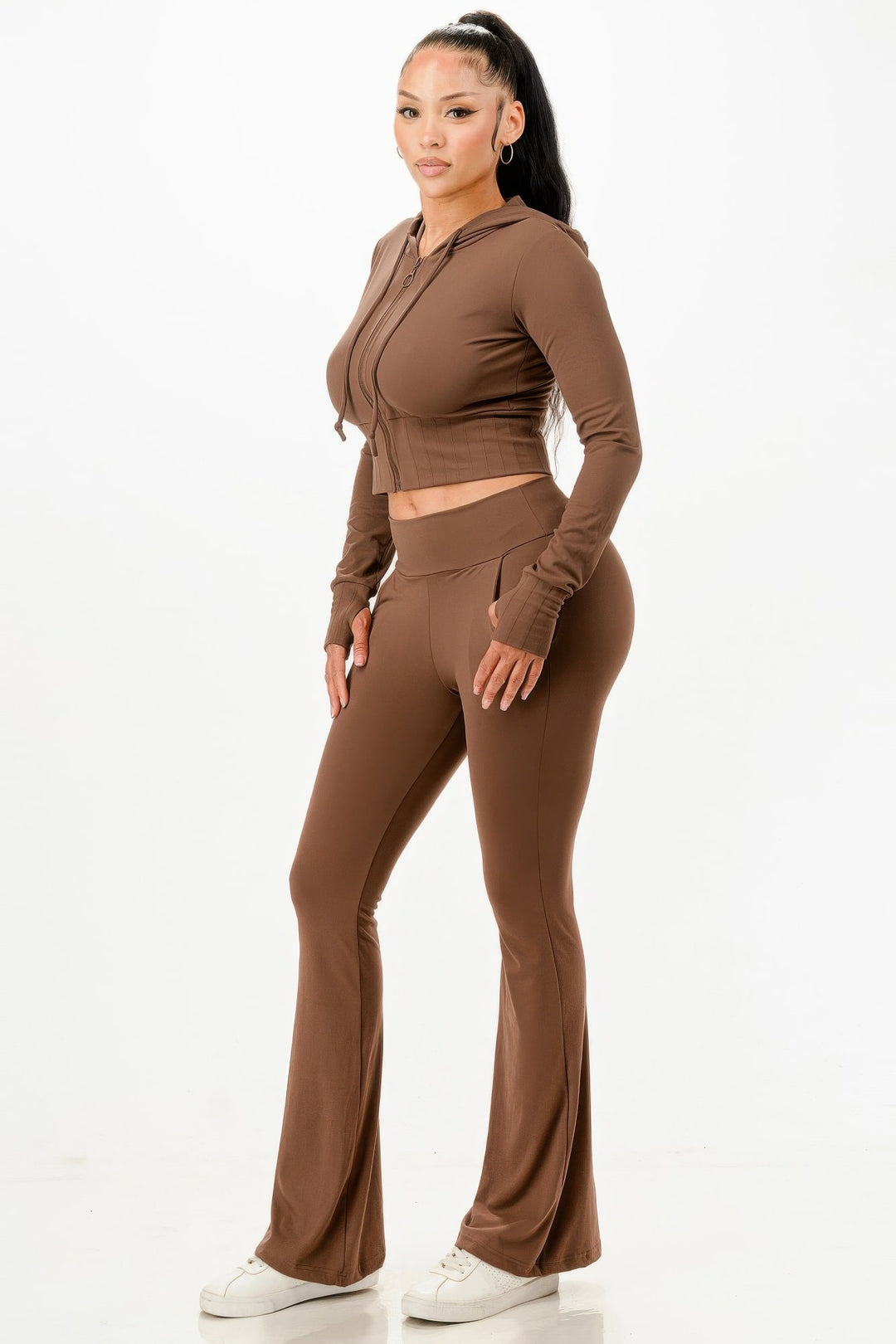 Hot Fashionista - Women's Online Fashion Dress | Butter Soft Crop Hoodie And Flare Pants Set