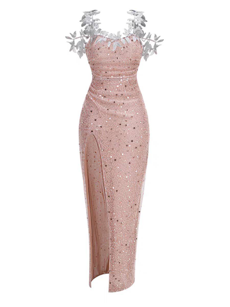Hot Fashionista - Women's Online Fashion Dress | Casey Crystal Leaf Embellished Sequin Maxi Dress