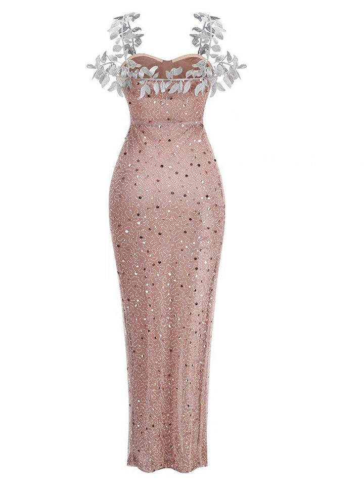 Hot Fashionista - Women's Online Fashion Dress | Casey Crystal Leaf Embellished Sequin Maxi Dress