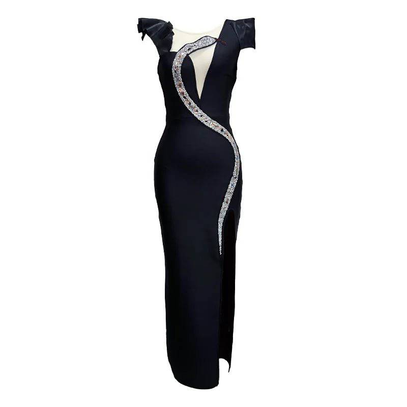 Hot Fashionista - Women's Online Fashion Dress | Cassy Crystal Snake Split Maxi Dress