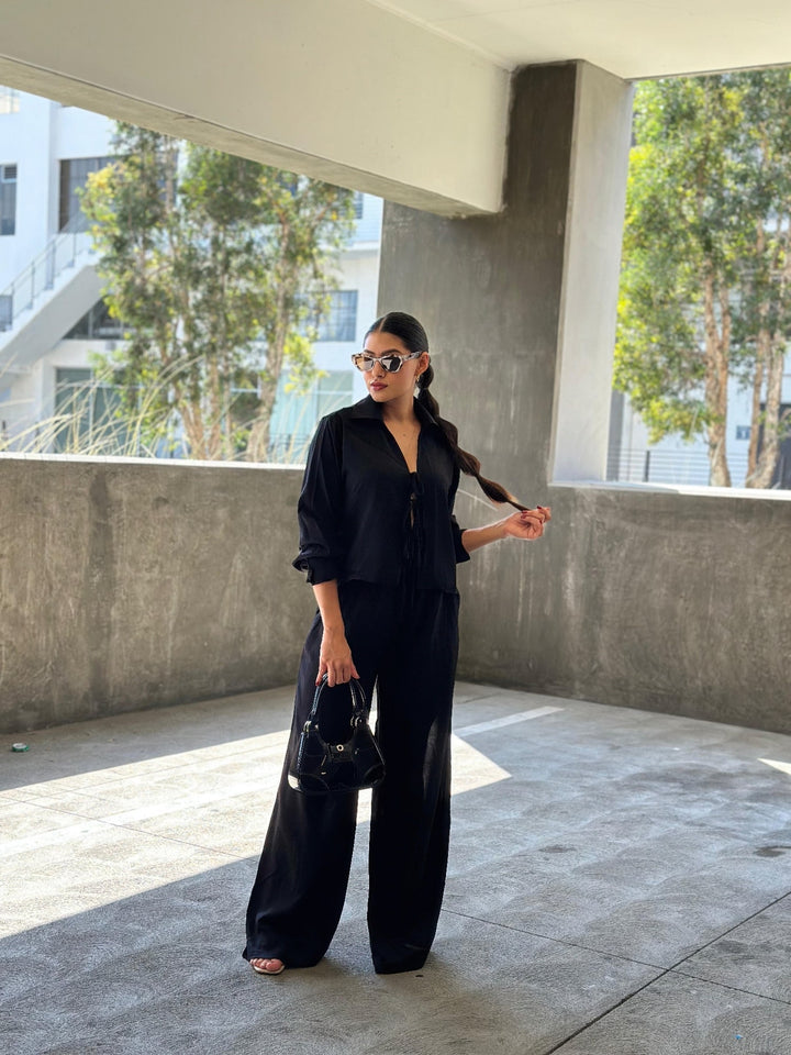 Hot Fashionista - Women's Online Fashion Dress | Casual Wide Leg Pants & Long Sleeve Front Tie Set