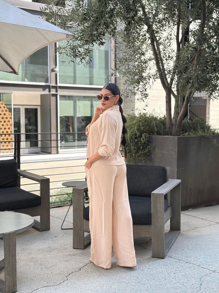 Hot Fashionista - Women's Online Fashion Dress | Casual Wide Leg Pants & Long Sleeve Front Tie Set