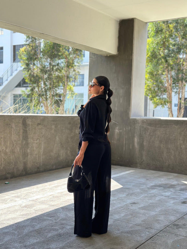 Hot Fashionista - Women's Online Fashion Dress | Casual Wide Leg Pants & Long Sleeve Front Tie Set