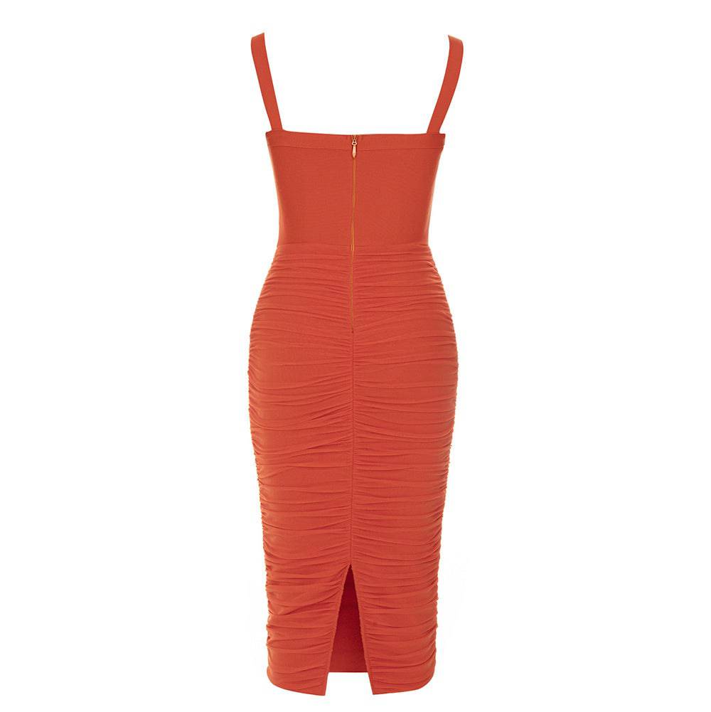 Hot Fashionista - Women's Online Fashion Dress | Ceri Crisscross Front Ruched Mesh Midi Dress