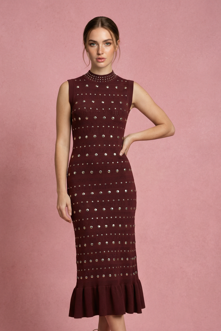 Hot Fashionista - Women's Online Fashion Dress | Rylee Studded Crochet Knit Maxi Dress