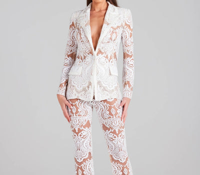 Leigh Lacework Sequined Blazer With Flare Pants - Hot fashionista
