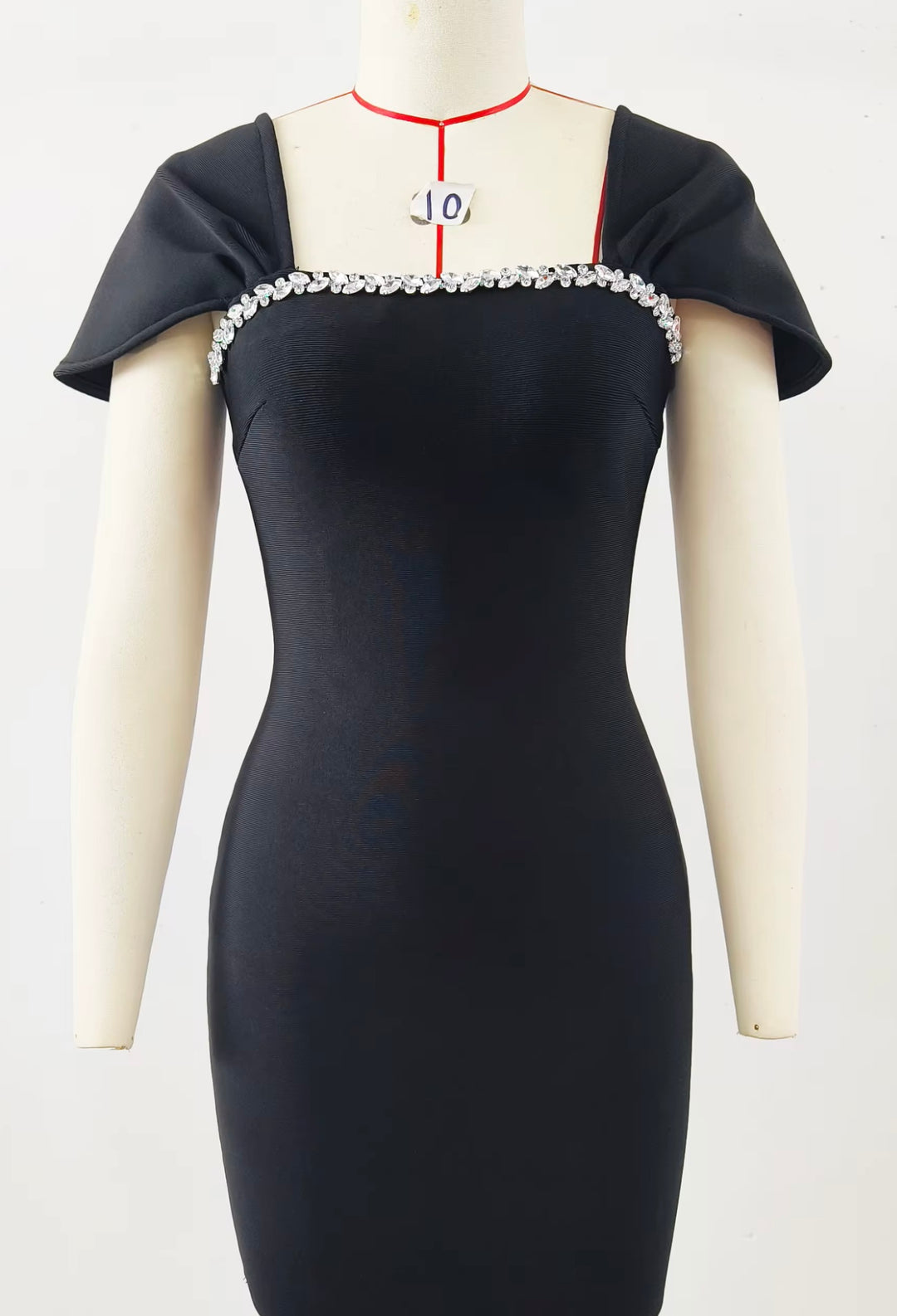 Elegant  Hourglass Evening Gown with Crystal Neckline & Flutter Sleeves - Hot fashionista