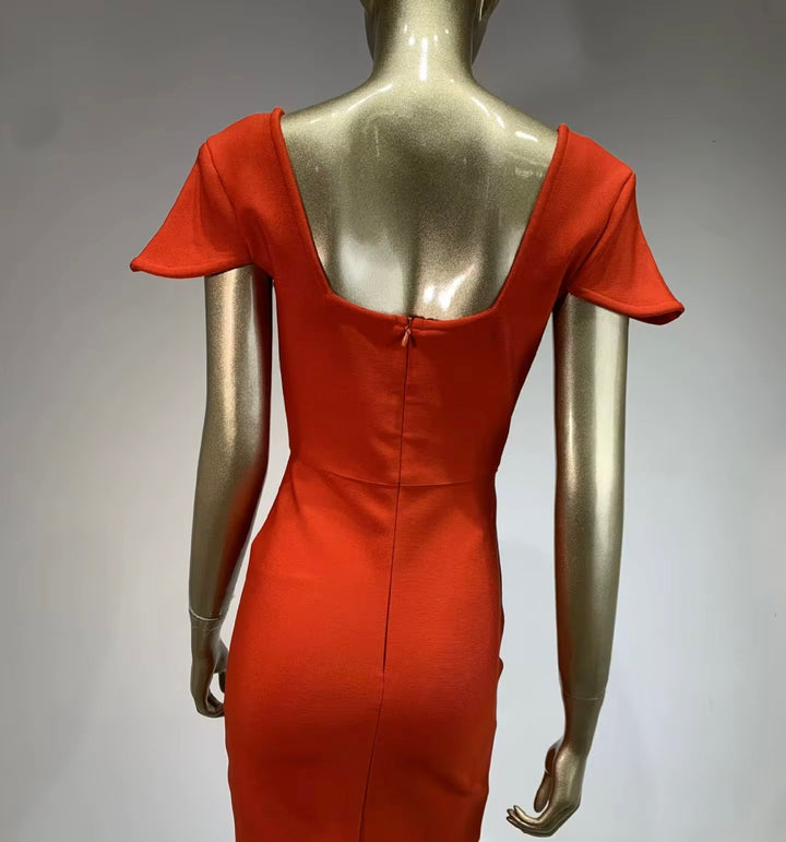 Elegant  Hourglass Evening Gown with Crystal Neckline & Flutter Sleeves - Hot fashionista