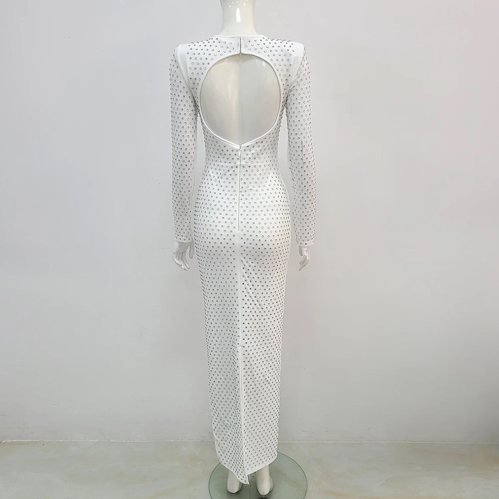 Arabella Diamond Backless Long Sleeve Tight Long Dress - Hot fashionista