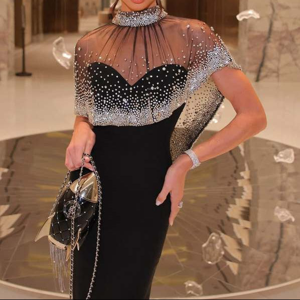 Indie Beaded Tulle Cape Gown in Crepe - Hot fashionista